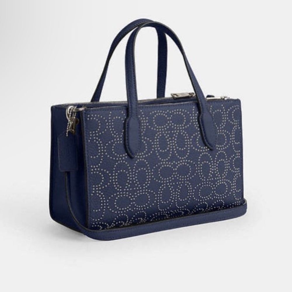 Coach Navy with Silver Studs Handbag with Crossbody Strap. NWT - Picture 2 of 5